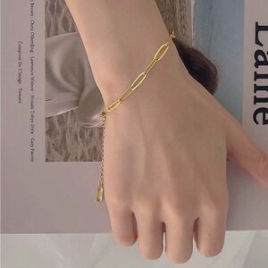 Stainless Steel Gold Paperclip Link Chain Extendable Bracelet